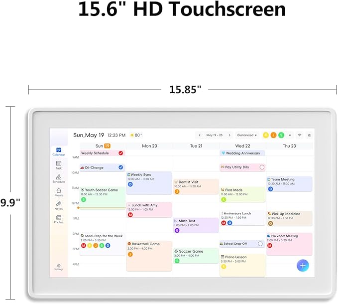 Digital Calendar, 15.6 Inch Wall Planner Electronic Calendar & Chore Chart, Smart Touchscreen Interactive Display for Family Schedules, Great for Organizing Your Routines, Wall & Desk Mountable White