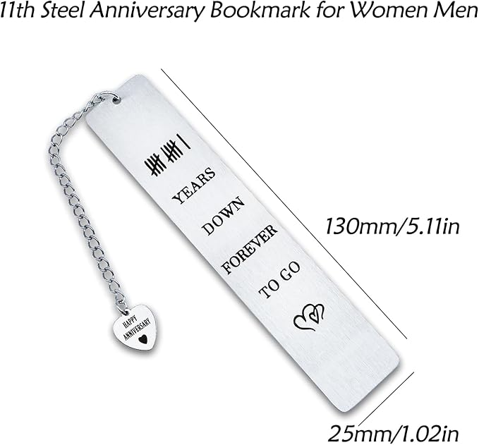 11th Year Anniversary Bookmark Gifts for Her Him Steel Anniversary Birthday Gifts for Couple Wedding Steel Gift for Husband Wife Reading Mark for Women Men Boyfriend Girlfriend