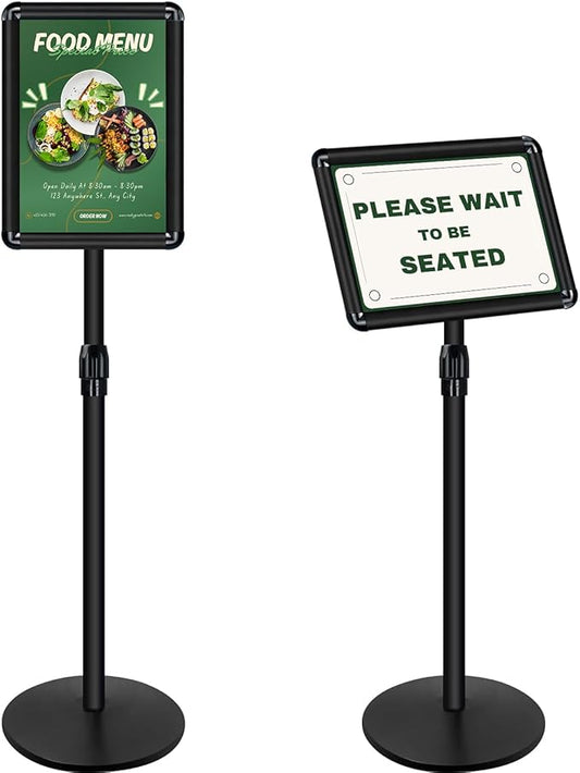 Heavy Duty Sign Holder Poster Stand 8.5"x 11" Floor Standing Sign Holder Adjustable Pedestal Sign Stand with Cast Iron Base for Display/ Advertisement (Black)