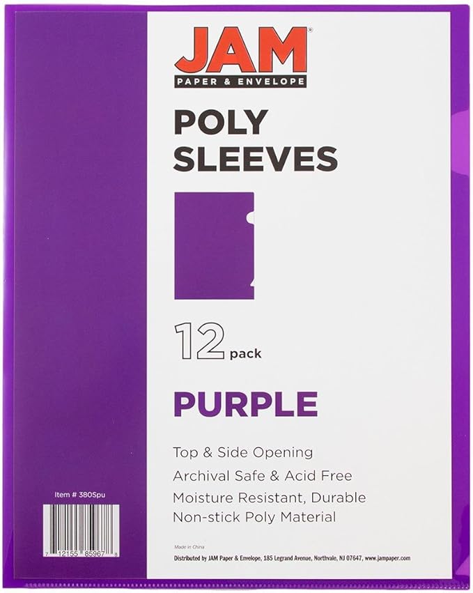 JAM PAPER Plastic Sleeves - Letter Size - 9 x 11 1/2 - Purple Project Pockets - 12 Page Protectors/Pack
