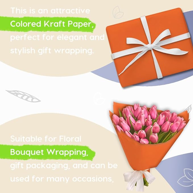 PerkHomy 24" x 2,400" (200') OrangeRed Kraft Paper Roll for Craft Bulletin Board Paper Art Table Covering Crafting Gift Wrapping Bouquet Packing Parcel 80GSM 55LB (OrangeRed, 24" x 200')