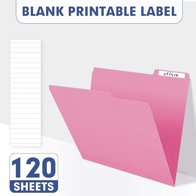 File Folder, PANDRI 120 Pack File Folder, 1/3 Cut Tab, Letter Size, Filing Folder for Office School Business, Pink