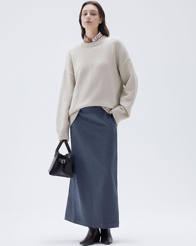 SUUKSESS Women Cashmere Oversized Long Sleeve Pullover Sweater Crew Neck Jumpers