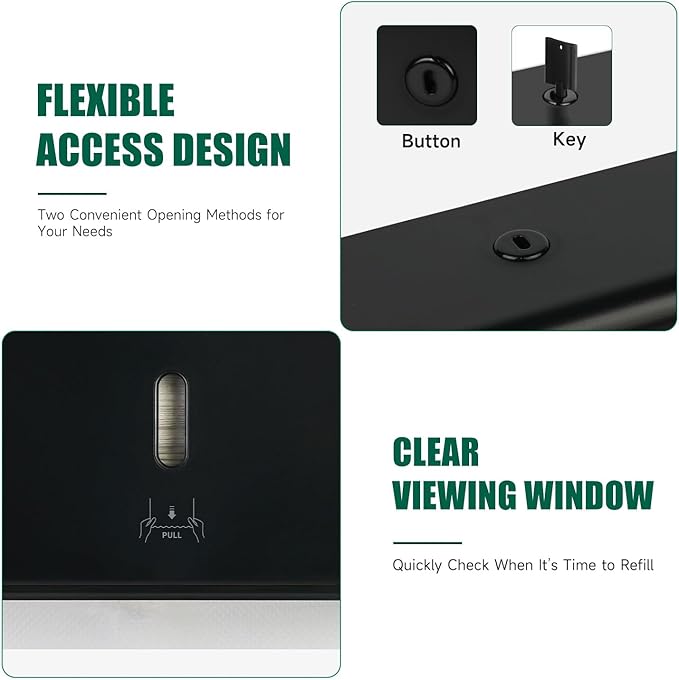 Wall-Mounted Paper Towel Dispenser – Fits Tri-Fold Towels up to 10x3.1 Inches, Holds 200 Sheets, Ideal for Home & Commercial Use (Black)