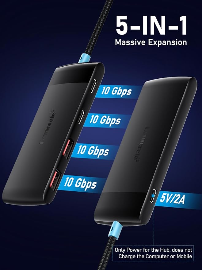 USB C Hub with 10Gbps 2 USB 3.2 & 2 USB C 3.2, Charging Port,USB Port Extender for MacBook Pro/Air,Acer Aspire, HP Dell Laptops,iPad Pro, iPhone 15/15 Pro Max,etc.,0.65ft Cable