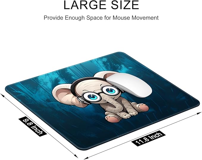 Auhoahsil Mouse Pad, 12 x 10 in Animals Theme Computer Mouse Pad for Desk, Premium-Textured Non-Slip Rubber Stitched Edges Waterproof Square Mouse Mat for Gaming Work Wireless Mice, Elephant