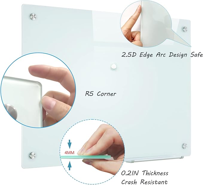 Magnetic Dry Erase Glass WhiteBoard - Frameless Wall Mounted Glass White Board for School Teaching Office Meeting 36"x48"