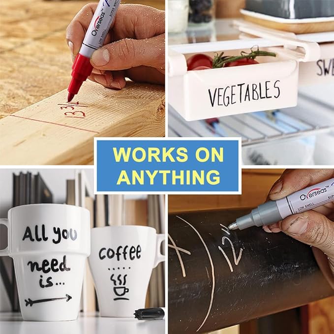 Overseas Permanent Paint Pens Yellow Markers - 2 Pack Single color Oil Based Paint Markers, Medium Tip, Quick Drying and Waterproof Marker Pen for Metal, Rock Painting, Wood, Plastic, Canvas, Mugs