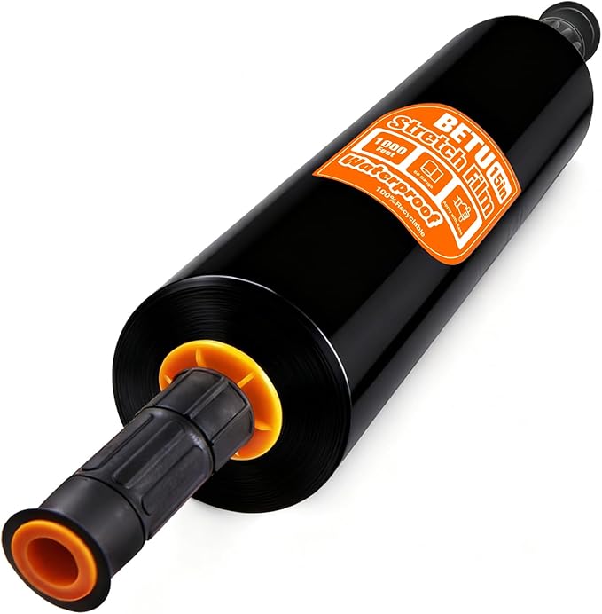 BETU Plastic Wrap Stretch Film for Moving Supplies 15inch X 1000ft, Shrink Wrap Stretch Roll Industrial for Furniture Wrapping Shipping Pallet Moving Boxes Storage with Handles, 1 Pack, Black