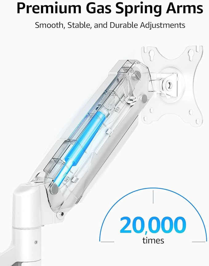 MOUNTUP Dual Monitor Stand for Desk, Gas Spring Monitor Arms for 2 Monitors Max 32 Inches, Height Adjustable Double Monitor Mount, VESA Mount with C-Clamp & Grommet Base, Holds 4.4-17.6lbs, White