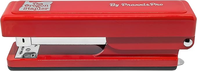 The Oregon Stapler, Built in USA, Built-in Staple Remover, Staples 2 to 25 Sheets, includes Box of 1,250 "Powerhouse" Standard 26/6 Staples, for Home, School or Office, Red