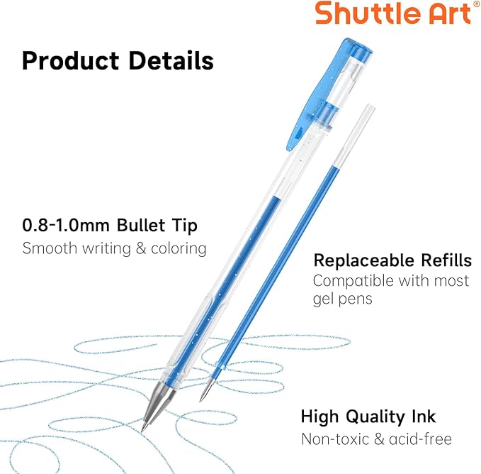 Gel Pen Refills, Shuttle Art 140 Colors (No Duplicates) Gel Pen Refills, 7 Color Types for Kids Adults Coloring Books Drawing Doodling Crafts Scrapbooking Journaling