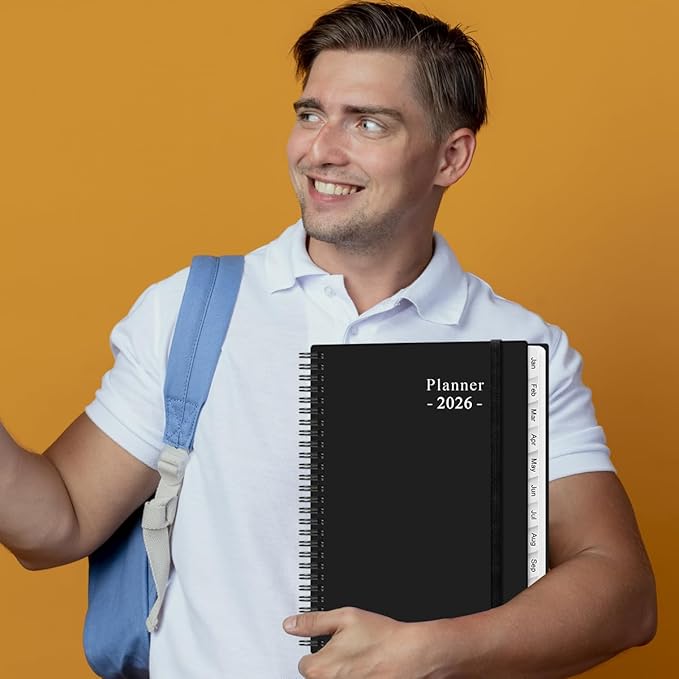 2026 Planner - Planner 2026 from January 2026 to December 2026 with 12 Monthly Tabs, Flexible Cover, Inner Pocket, 8.5" x 11", Black