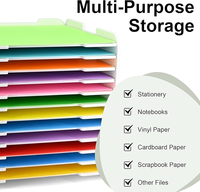12x12 Paper Organizer, 12-Tier Scrapbook Paper Storage, Stackable Desktop File Holder for Home, Office, Classroom, and Craft Room