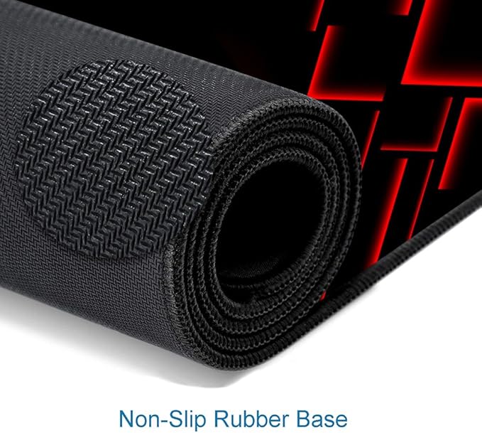 Large Mouse Pad Gaming, Black Extended Mousepad with Stitched Edges, Non-Slip Rubber Base Keyboard Mouse Mat Desk Pad for Work, Game, Office, Home, 31.5 x 11.8 in, Red Ray
