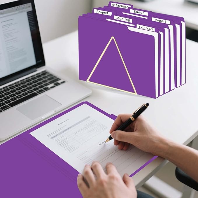 File Folder, HERKKA 30 Pack 1/3 Cut Tab File Folders, File Folders Great for Organizing and Filing, Letter Size, Purple