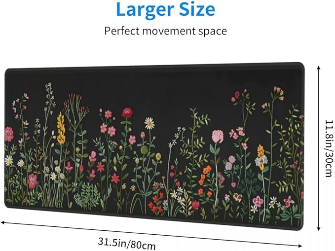 Desk Pad,Office Desk Mat 31.5"×11.8" Large Gaming Mouse Pad,Durable Extended Computer Mouse Pad,Waterproof Thick Big Mouse Pads with Non-Slip Rubber Base Office Home Colorful Flowers