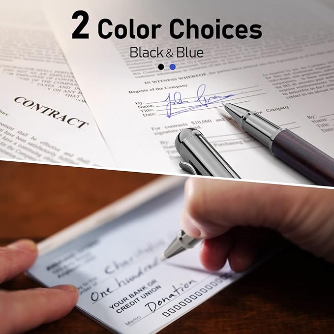 WEMATE Wood Rollerball Pen Set, Extra 2 Ink Refills(1 Black & 1 Blue), Fancy Writing Pen Nice Luxury Office Gift for Men, Professional, Executive, Cool Wooden Pen for Journaling - Blackwood