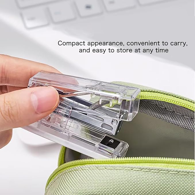 Mini Stapler, Portable Stapler, with 1000 Standard Staples, Suitable for Home Office, for Work and Study Use (White+Clear)