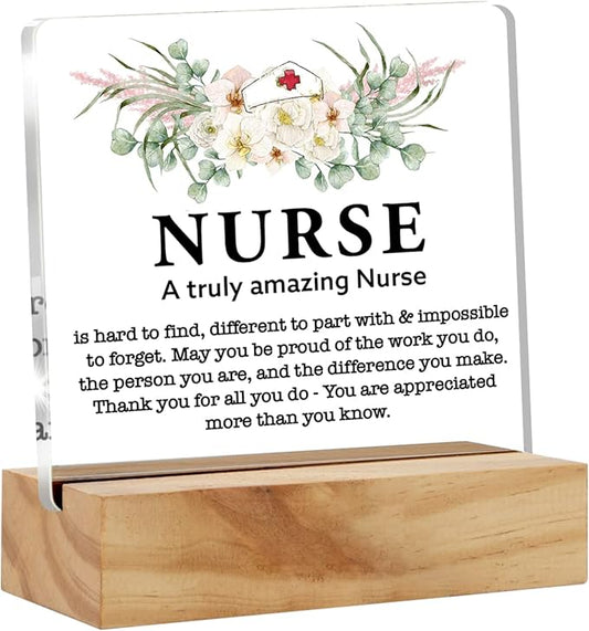 Acrylic Nurse Plaque Sign, Amazing Desk Decor with Wood Stand for Nurses, Medical Students, RNs