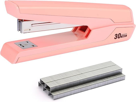 Metal Stapler with 830 Staples, Office Stapler, Staplers for Desk, 25-30 Sheet Capacity, Non-Slip, Pink