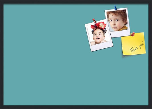 PinPix 40x28 Inch Cork Bulletin Board. This Decorative Framed Pin Board Comes with Aqua Pastel Design and a Satin Black Frame. Ideal for Home Office Decor or Message Board (PinPix-1806)