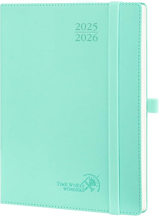 POPRUN Planner 2025-2026 (Medium - 6.5'' x 8.5'') Academic Weekly Calendar (July 2025 - June 2026) with Hourly Time Slots, Monthly Tabs, 100GSM Thick Papers, Leather Soft Cover - Green