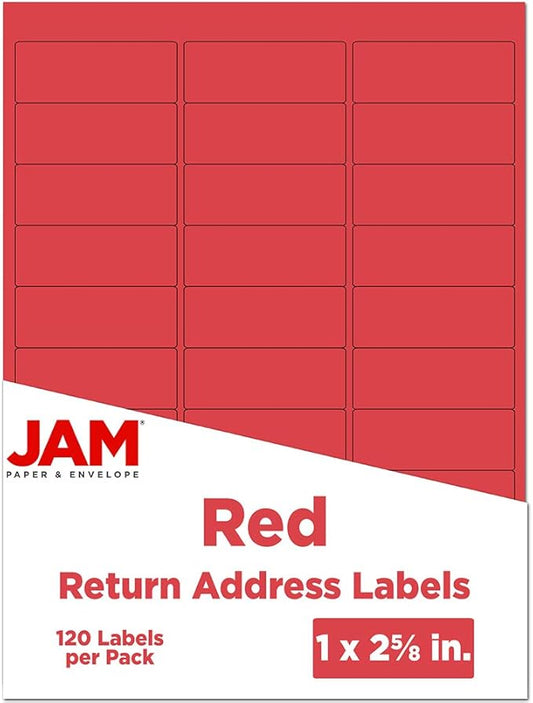 JAM PAPER Return Address Labels - Standard Mailing - 1 x 2 5/8 - Red - 120 Shipping Labels/Pack