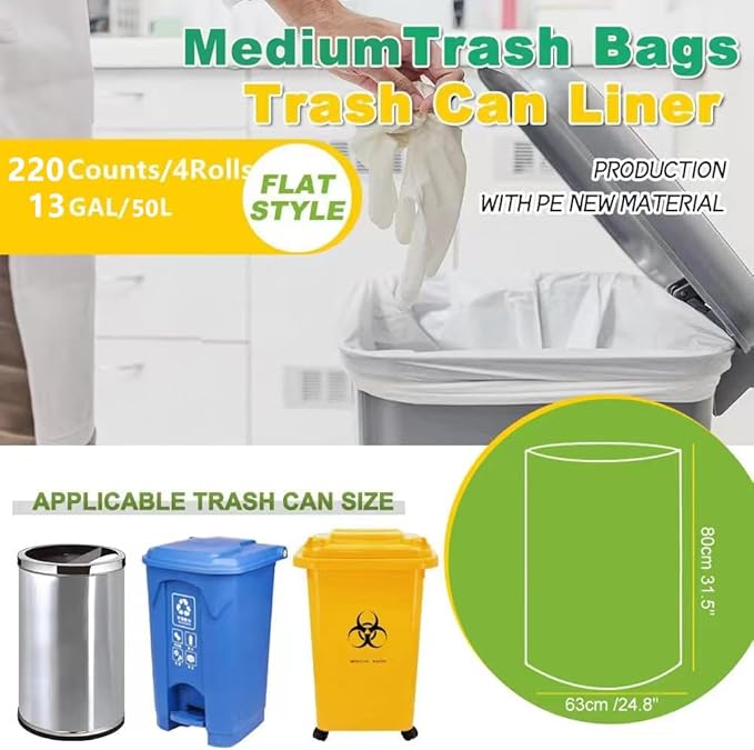 SWIHELP Tall Kitchen Trash Bags 13 Gallon Garbage Bags 50 Liters Plastic Trash Can Liners Waste Basket Bin Liners for Home Office Outdoor 160 Counts