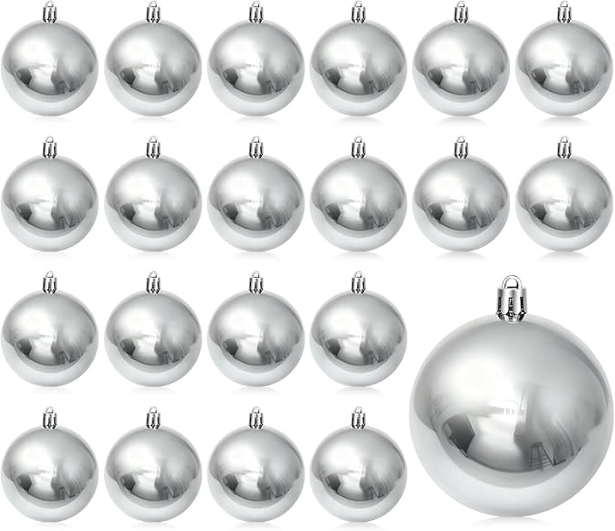 20 Pcs Christmas Ball Ornaments 4 Inch UV Resistant and Waterproof Shatterproof Shiny Plastic Christmas Tree Hanging Ornaments Decoration for Indoor Outdoor Holiday Party(Silver)