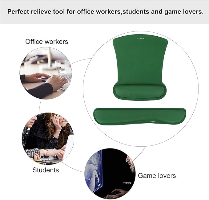 MOSISO Wrist Rest Support for Mouse Pad & Keyboard Set, Ergonomic Mousepad Non-Slip Base Home/Office Pain Relief & Easy Typing Cushion with Neoprene Cloth & Raised Memory Foam, Jungle Green