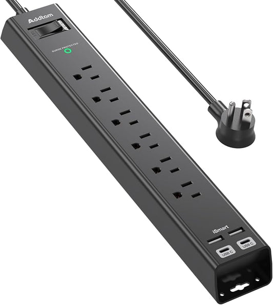 Surge Protector Power Strip 10Ft - Addtam Extension Cord with 6 AC Outlets and 4 USB Ports(2USB C), Wall Mount, Long Cord Power Strip for Home Office College Dorm Room Essentials
