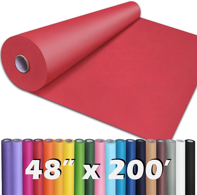 PerkHomy 48" x 2,400" (200') Red Kraft Paper Roll for Craft Bulletin Board Paper Art Table Covering Crafting Gift Wrapping Bouquet Packing Parcel 80GSM 55LB (Red, 48" x 200')