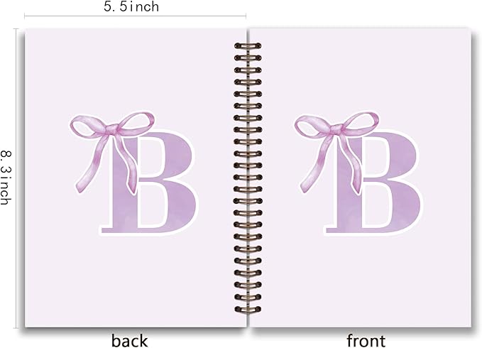 foedor Coquette Trendy Preppy Purple Bow Spiral Notebook,Initial B Journal Personalized Teen Girl Gifts,Monogrammed Gifts for Women Teen Girl,College Ruled Hardcover Spiral Notebook(purple)