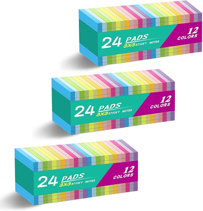 (72 Pads) Lined Sticky Notes 3x3 in Ruled Stickies Super Sticking Power Memo Pads Bright Colors
