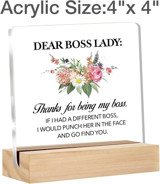Boss Gifts for Women Dear Boss Lady Clear Desk Decorative Sign Appreciation Boss Lady Gift Floral Acrylic Sign with Stand Table Plaque Sign Keepsake