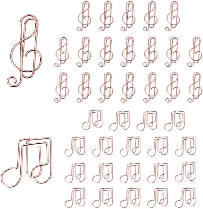 OWLFAVO Clef and Note Shape 40pcs Paper Clips with Clear Box, Rose Gold, Funny Cute Paperclips Bookmarks Planner Clips for Fun Office Supplies School Gifts Wedding Decoration