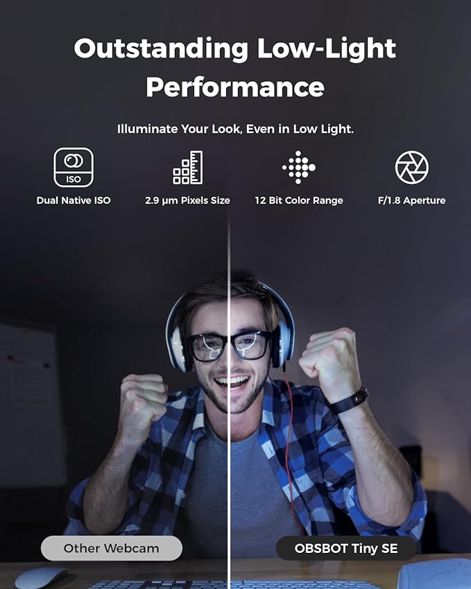 OBSBOT Tiny SE 1080P 100FPS Webcam for PC, AI Tracking PTZ Streaming Camera with 1/2.8" Sensor, Gesture Control, Dual ISO, Staggered HDR, Web Camera for Desktop Computer, Laptop, Meeting, Video Calls