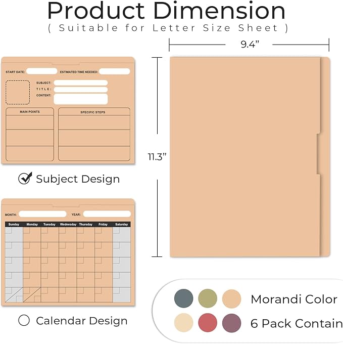 Y YOMA 6 Pack File Folder Jackets Letter Size Paper Pocket File Folder with Reinforced Straight-Cut Tab Pre-Printed Job Folders No Expansion Organizer for Office, Assorted Colors, Project Design