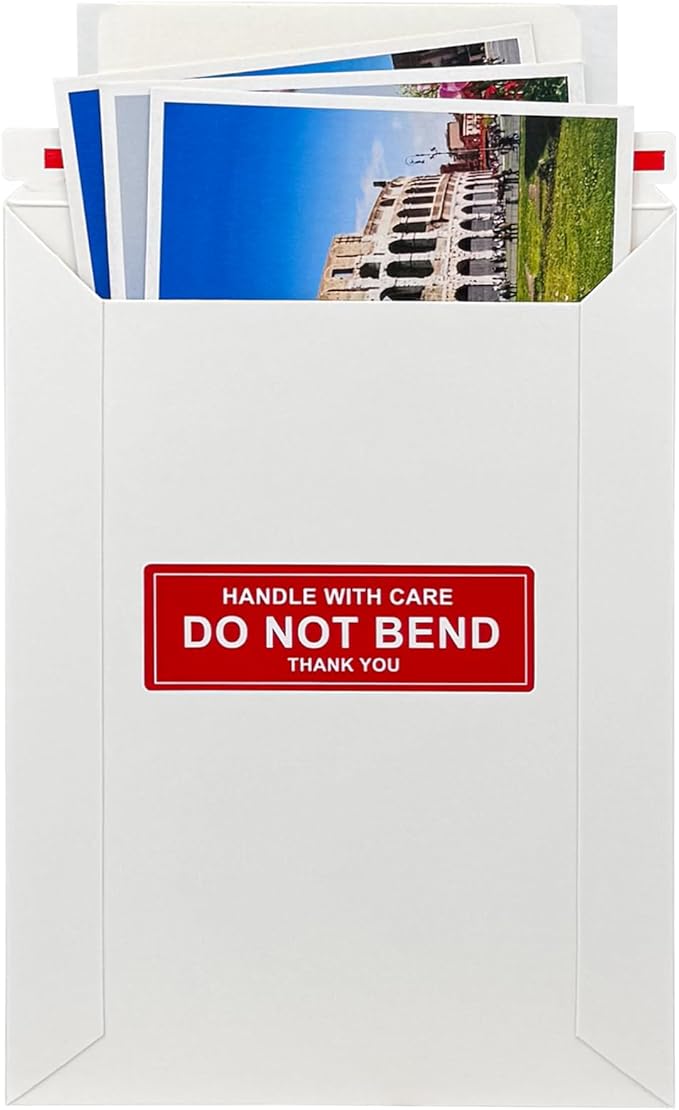 100 Pack 5x6.95" Rigid Mailers Cardboard Envelopes, 400GSM Photo Mailers Shipping Envelope with "DO NOT BEND" Labels, Small Stay Flat Self Seal Document Envelope for Trading Cards- White