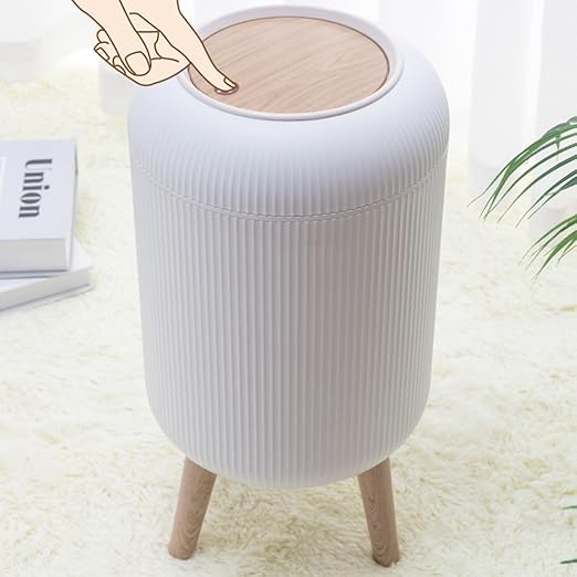 URALFA Bathroom Trash Can with Lid, 3 Gallon / 11L Garbage Can with Pop-Up Lid, Small Dog Proof Trash Cans, Plastic Waste Basket with Removable Legs for Bathroom, Bedroom, Kitchen, Office, White
