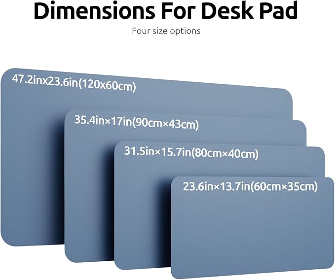 YSAGi Leather Desk Protector, Office Mat, Large Mouse Mat, Non-Slip PU Leather Blotter, Laptop Desk, Waterproof Writing Pad for Office and Home (Blue, 23.6" x 13.8")