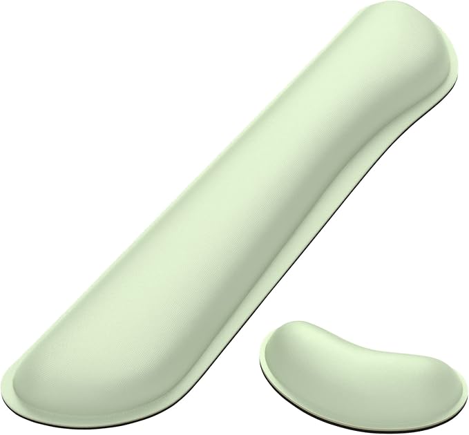 Dapesuom Enlarge Keyboard Wrist Rest, Memory Foam Wrist Cushion for Desk Mats Support, Cute Typing Pain Relief Keyboard Mouse Pad Rests Set with Non-Slip Base for Gaming Laptop Office, Lake Green