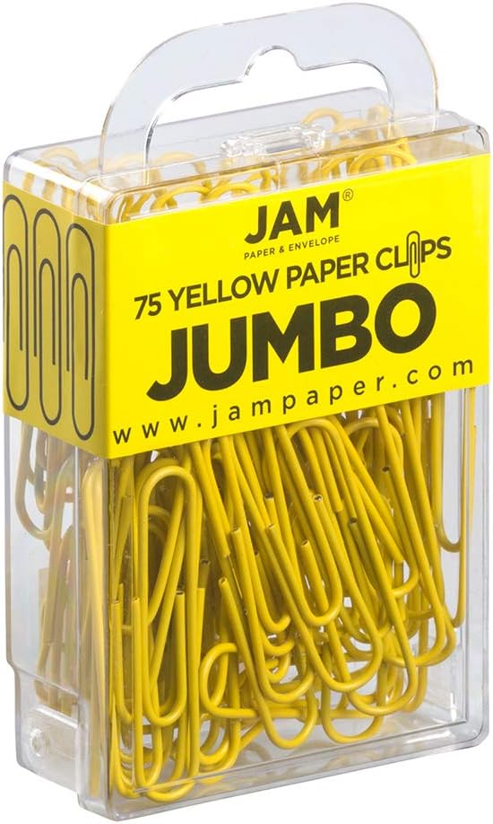 JAM PAPER Colorful Jumbo Paper Clips - Large 2 Inch - Yellow Paperclips - 75/Pack