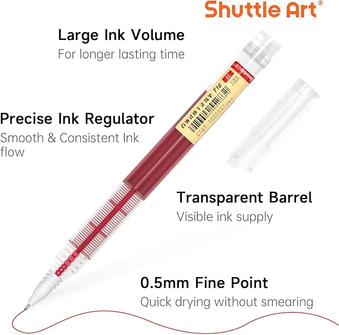 Shuttle Art Liquid Ink Rollerball Pens, 10 Bright Colors Quick Drying 0.5mm Extra Fine Point Long Lasting for Writing Journaling Taking Notes Doodling School Office Home