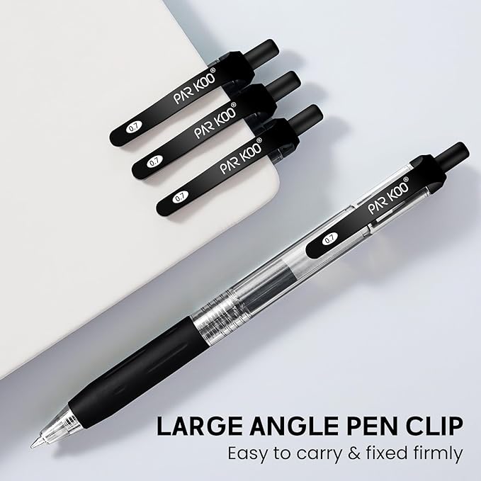 ParKoo Black Gel Pens, 70 Pack Quick Dry Retractable Medium Point 0.7mm Rollerball Gel Ink Pens Smooth Writing with Comfort Grip for School Office Home