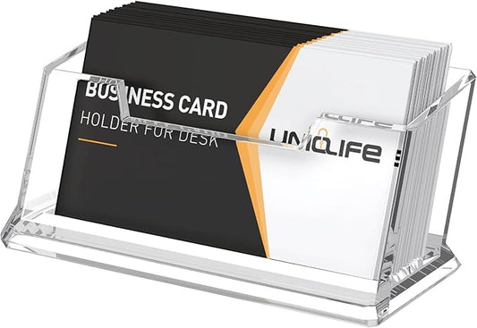 Uniclife Acrylic Business Card Holder for Desk 1 Slot Clear Business Card Display Stand for Men & Women Desktop Business Card Organizer Card Stand for Office Home Exhibition, 60 Card Capacity