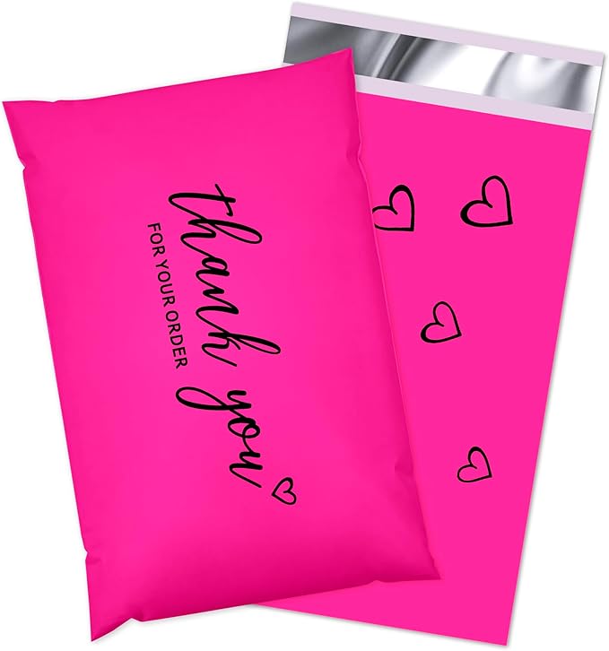 JinRuiKJ Thank You Poly Mailer 6x9 Inch 100 PCS, Shipping Bags for Clothing, Packaging Bags for Small Business, Strong Adhensive, Waterproof and Tear-Resistant Mailing Envelopes, Rose Red