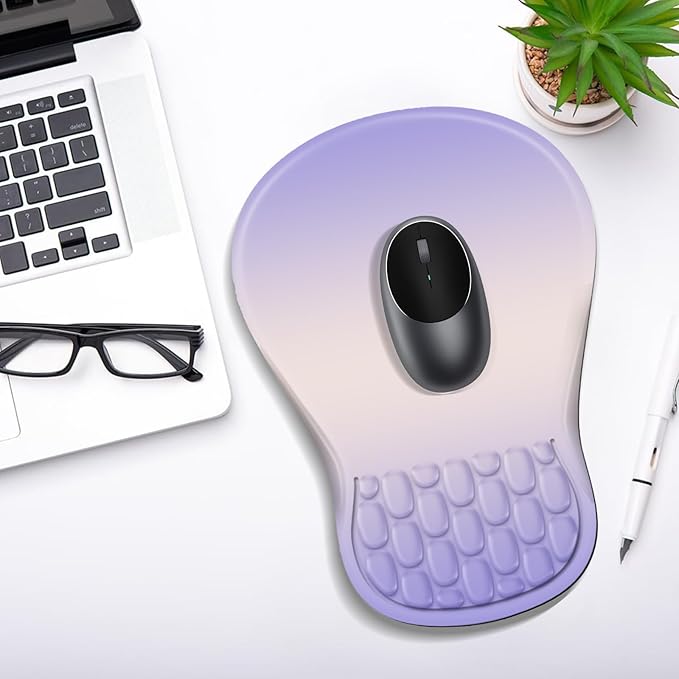 YIWEI Ergonomic Mouse Pad with Wrist Rest Support, Mousepad with Comfortable Memory Foam Wrist Rest and Non-Slip PU Base for Pain Relief, Computer, Laptop, Office, Home (Gradient Purple)