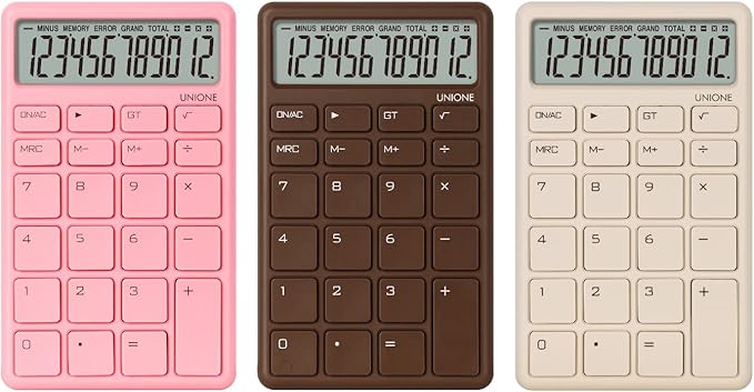 UNIONE Pocket & Desktop Pink Calculator with a Bright LCD, Dual Power Handheld Desktop. Color. Business, Office, High School
